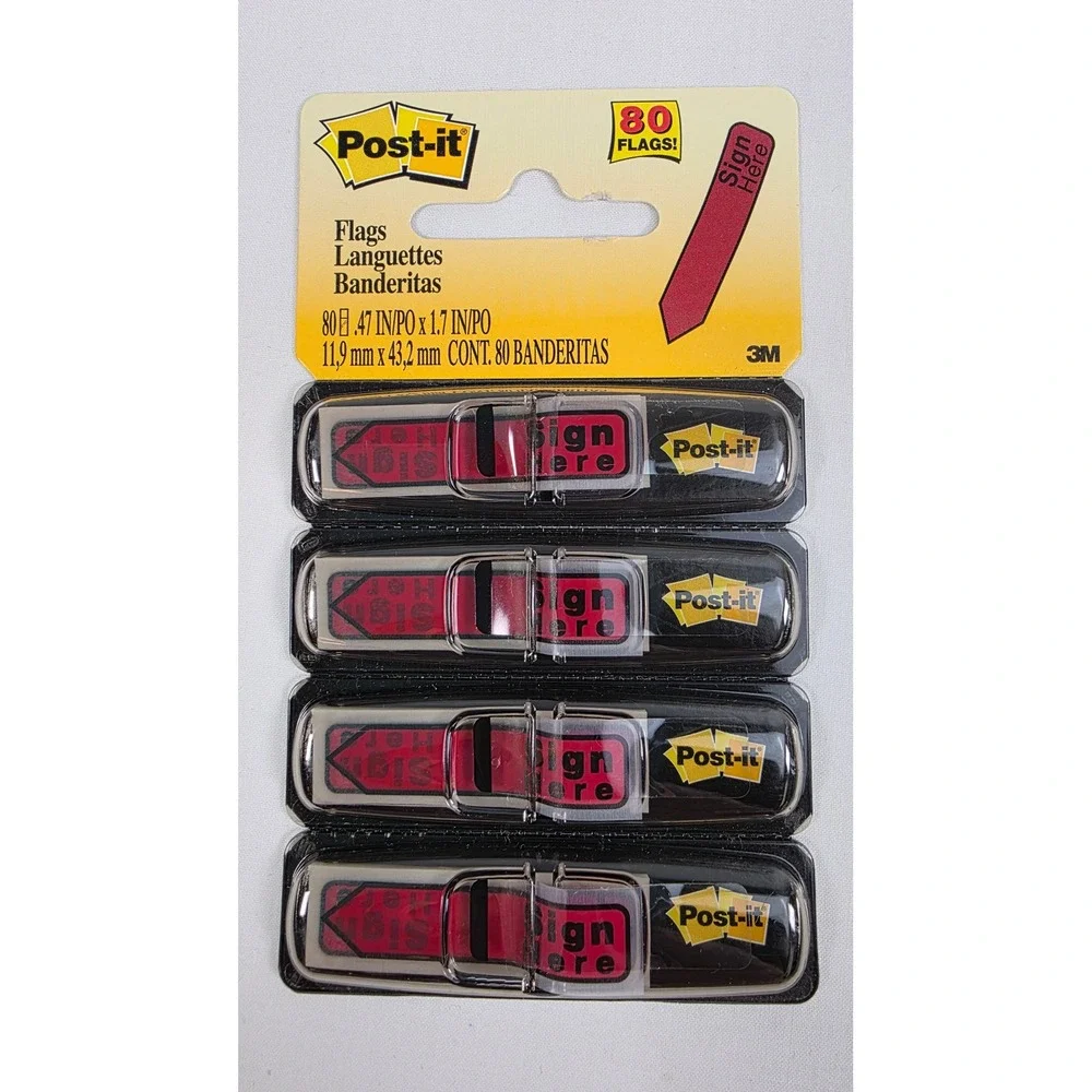 Post-it Sign Here Flags Lot of 3 Red (240 Total) 0.47x1.7 Arrow Labels Office